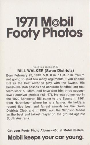 1971 Mobil Footy Photos WAFL #8 Bill Walker Back